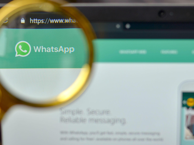 Logo de WhatsApp Web visto a través de una lupa