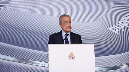 Florentino Pérez, durante un acto oficial en el Santiago Bernabéu
